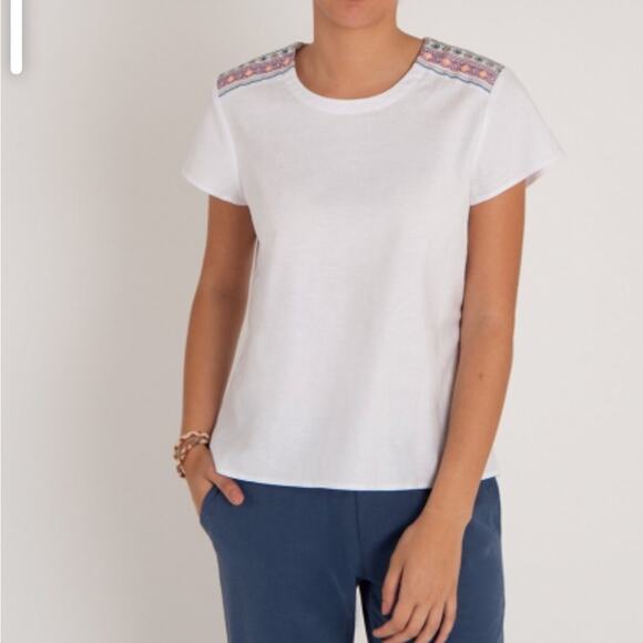 NWT Sherpa Kiran Embroidery Button Back Top Hemp Tencel - Picture 1 of 9